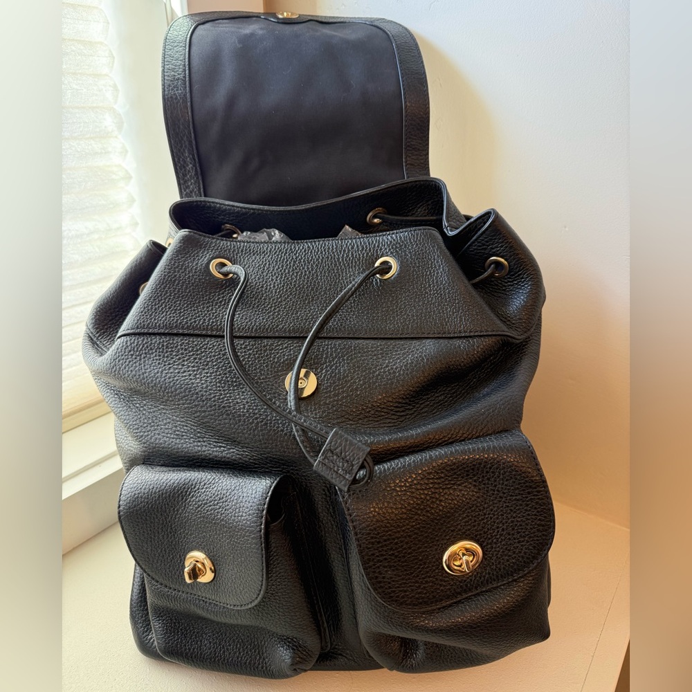 Coach Black Leather Backpack with Gold Hardware - Picture 2 of 4